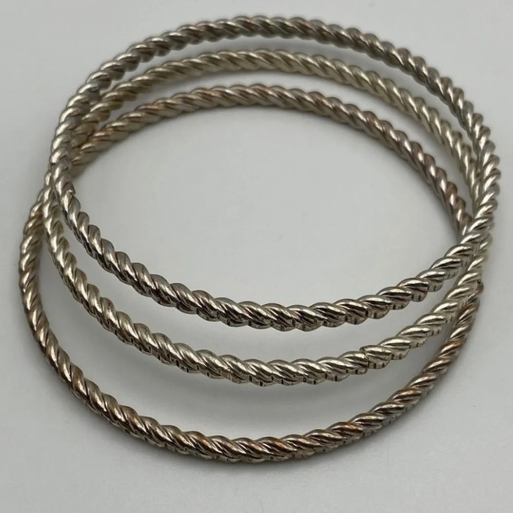 Bangle Bracelets Silver Tone Textured‎ Boho 5 Piece Set